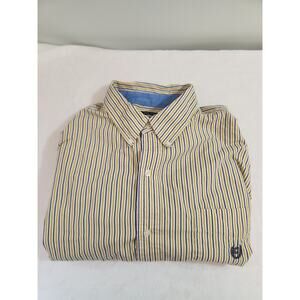 Chaps Shirt Mens 2XLT 2XL Tall Yellow Blue Striped Long Sleeve Preppy Business